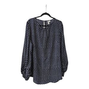 Ava & Viv Womens 2X Blouse Navy Balloon Sleeves Scoop Back Keyhole Button